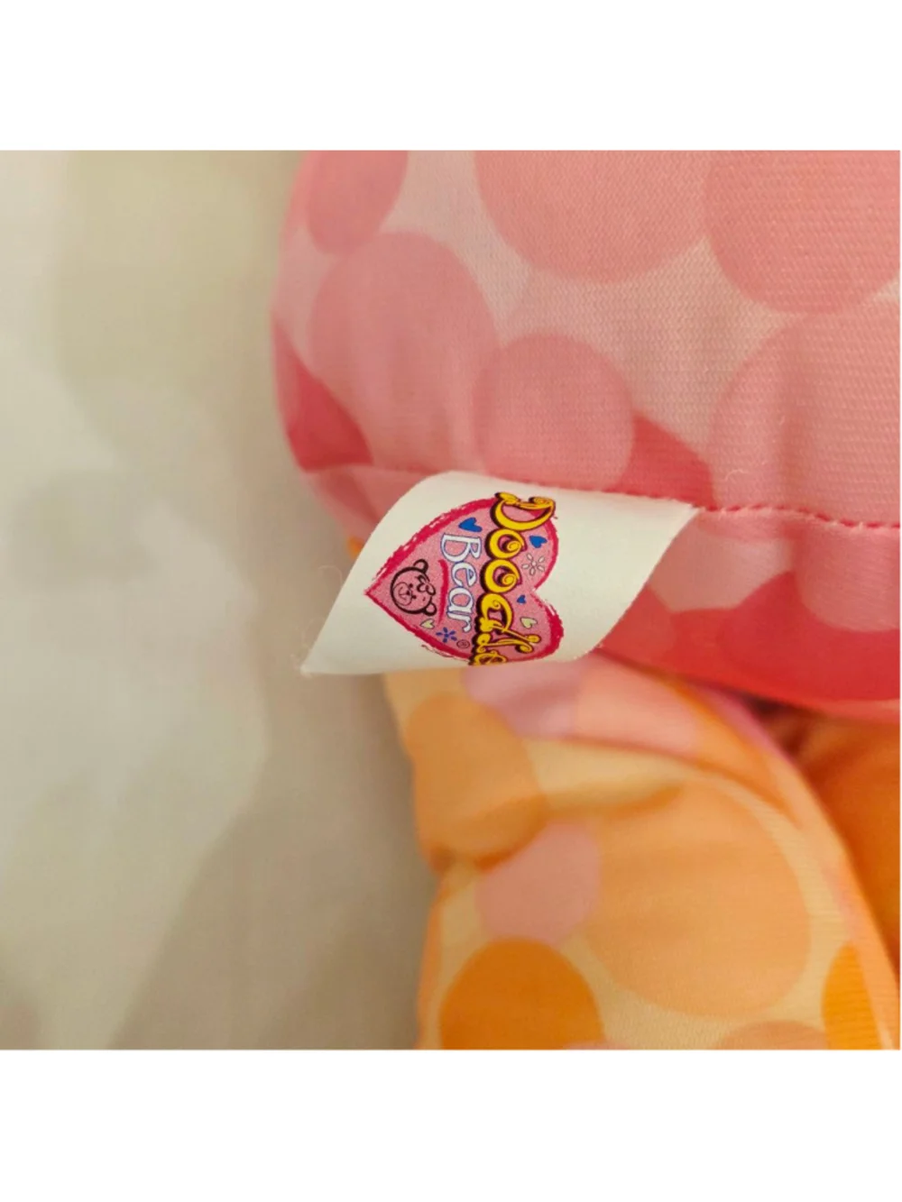 Doodle Bear Stuffed Animal Orange Pink Polka Dot 2006
